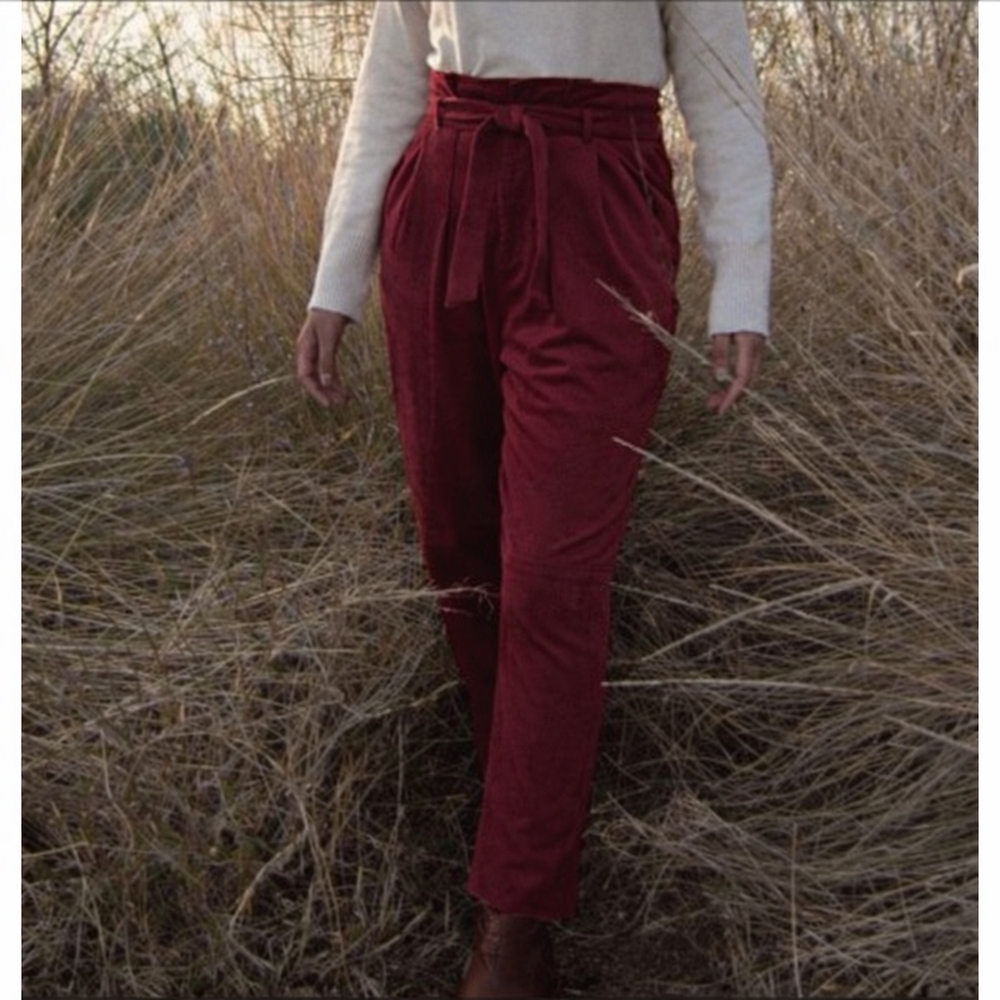 $128 Free People Nightfall Paper Bag Pants Trousers Queen Pomegranate - Picture 5 of 12